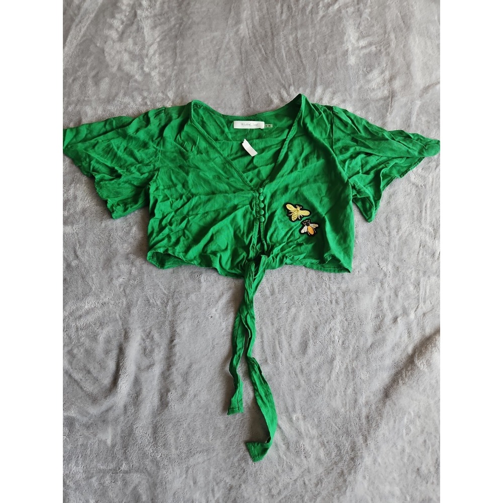 Mustard Seed Women's V Neck Blouse size small Green